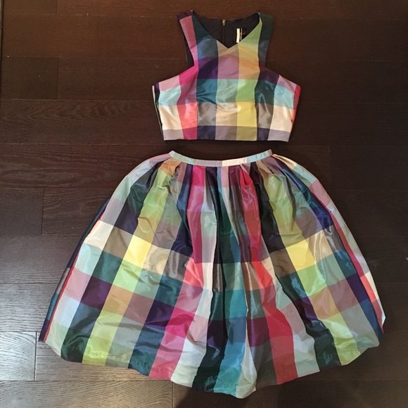 Topshop Dresses & Skirts - Topshop multicolor satin plaid crop top and skirt